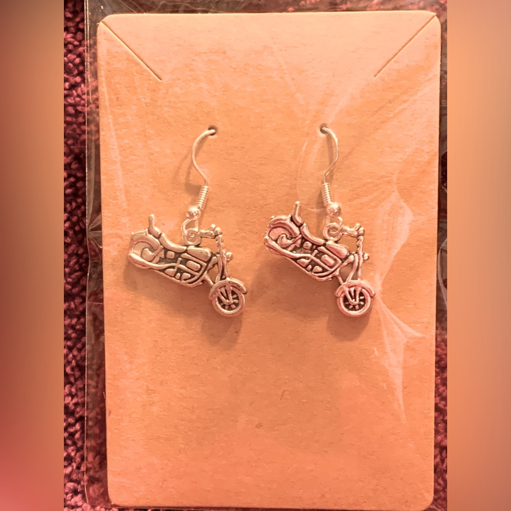Silver Motorcycle Earrings NWT